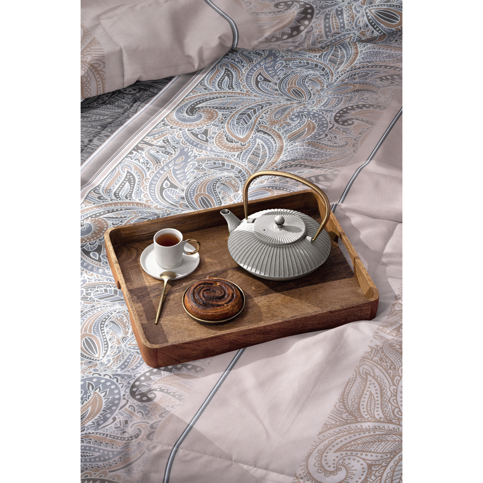 Bettwäsche beige mit Ornament 160x210 65x100 Bettanzug Nord