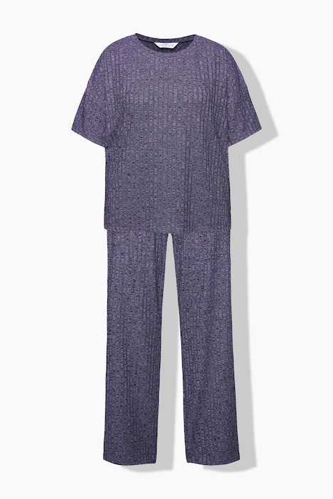 Schlafanzug, Zweiteiler, Rippjersey, Halbarm, lange Hose