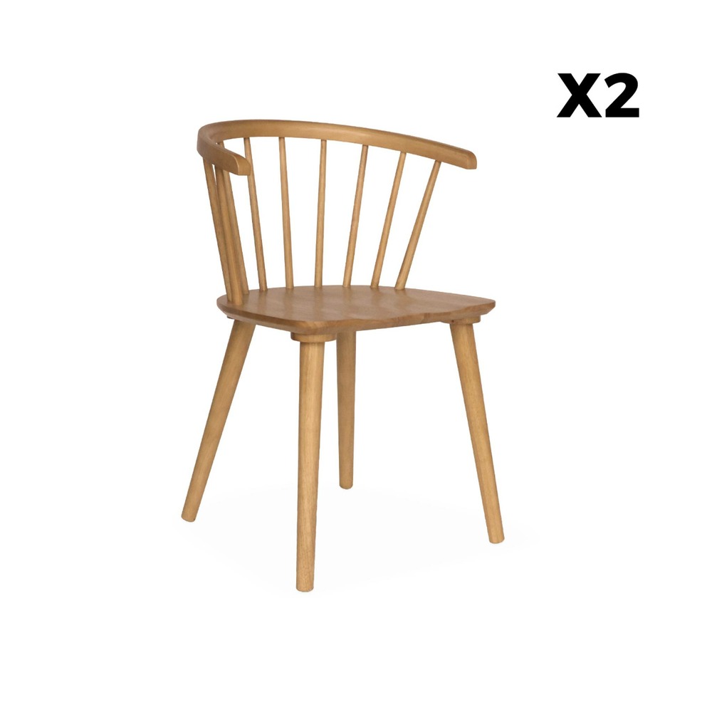 Lot de 2 chaises naturelles à barreaux en bois et contreplaqué. Paula. L 51 x p 53 x h 75cm