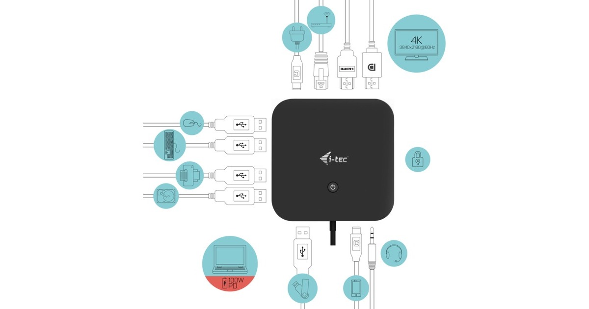 i-tecUSB-C HDMI DP Docking Station with Power Delivery 100 W  (Zwart)