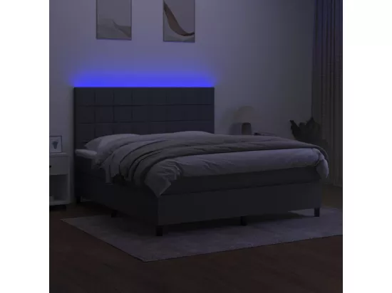 Sommier tapissier et matelas et LED Gris foncé 160x200 cm Tissu