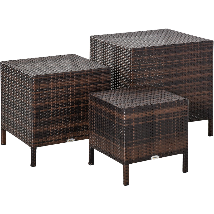 Outsunny Rattan-Gartentisch als 3-teiliges Set braun