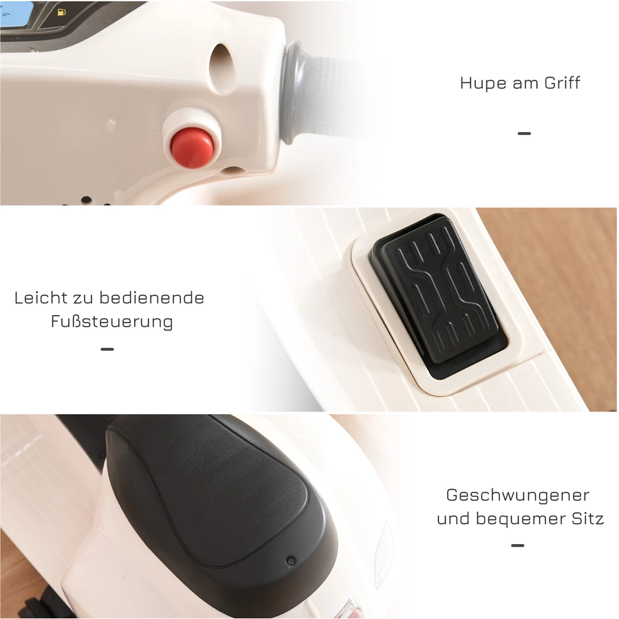 HOMCOM Elektrisches Kindermofa im Vespa Stil weiß