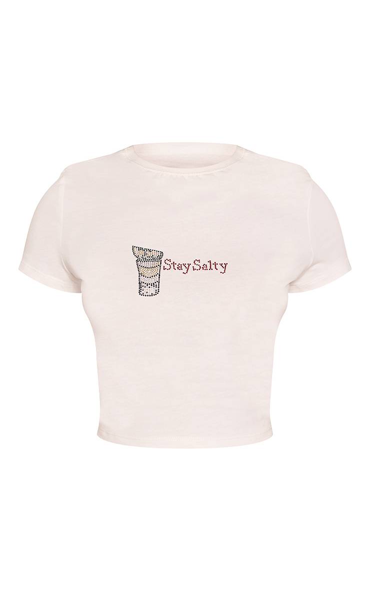 Blanc T-shirt Ajusté Petite À Slogan Graphique Orné De Strass