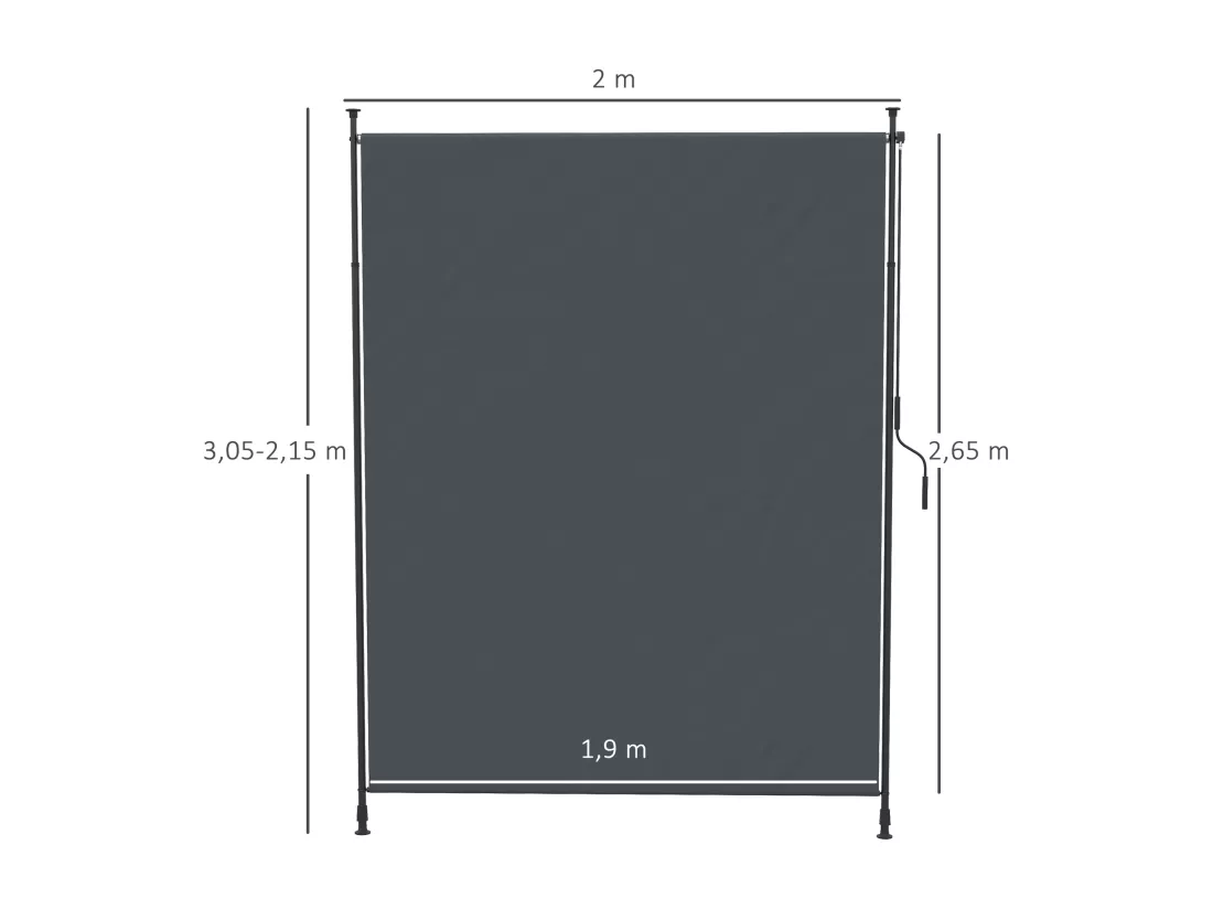 Store vertical réglable avec manivelle - brise-vue - installation sans perçage - alu métal gris