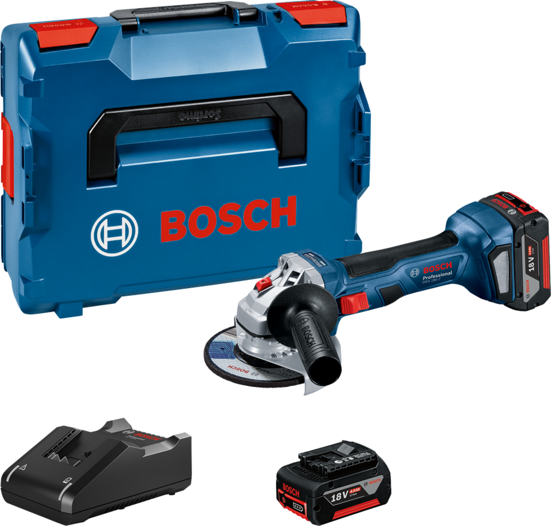 Bosch Professional  GWS 18V-7 Akku-Winkelschleifer, 2 x 4,0Ah    Handlicher Akku-Winkelschleifer für vielseitige Trennaufgaben