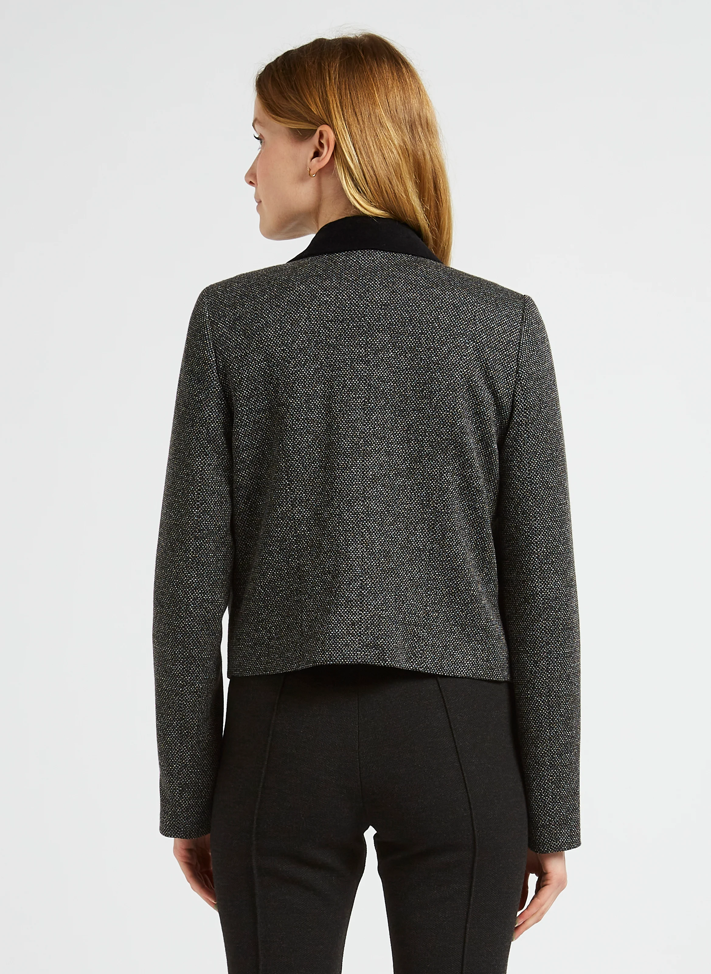 Veste courte col tailleur velours | Noir