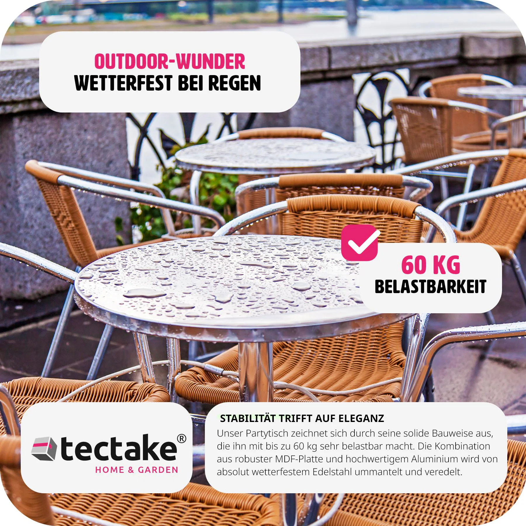 tectake® Stehtisch, aus Aluminium, rund, standfest und pflegeleicht, 60 x 70/110 cm