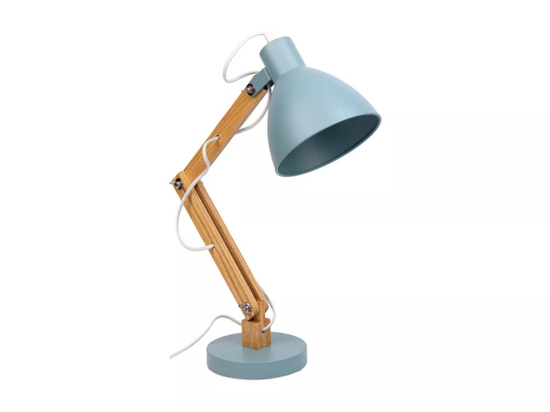 Lampe de bureau en métal et bois bleu 33x16x55h