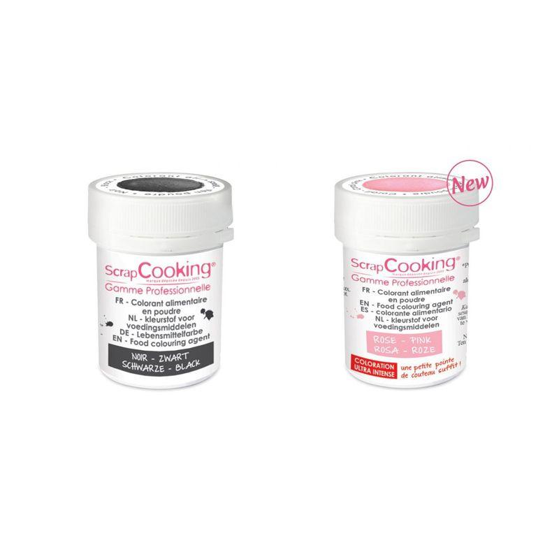2 colorants alimentaires en poudre - noir-rose poudré Scrapcooking