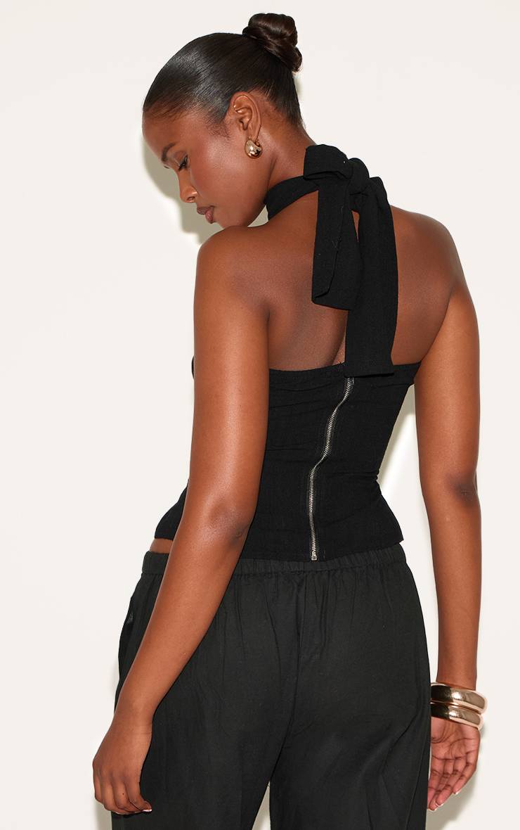 Noir Haut Tissé Léger À Encolure Américaine