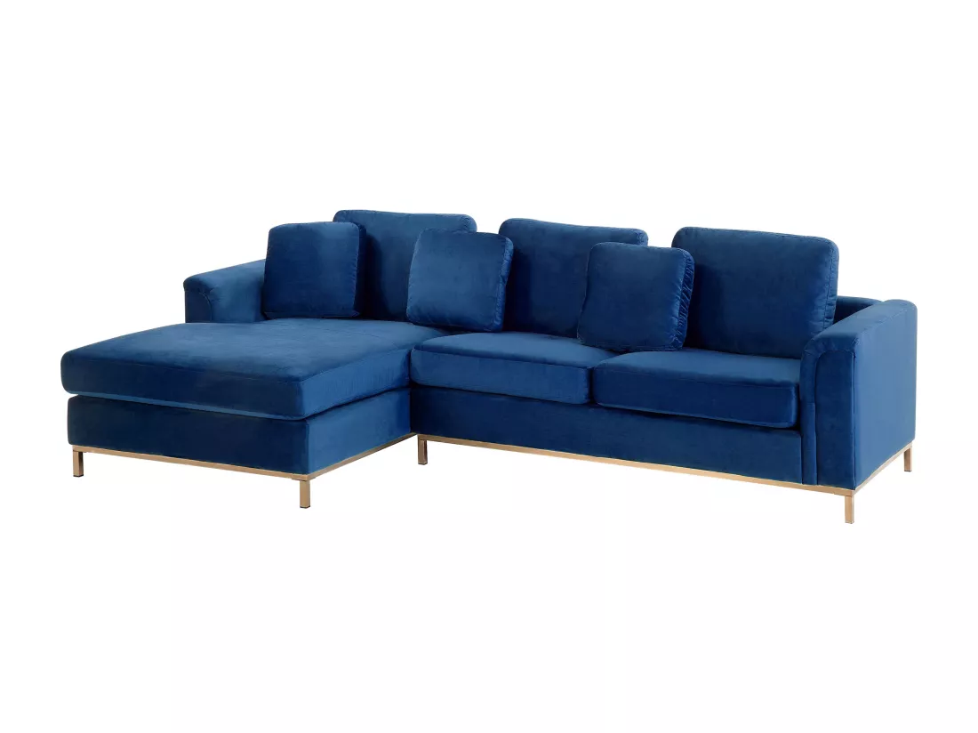 Canapé Angle à gauche en Velours Bleu Foncé Dossier Matelassé Housses Amovibles Oslo