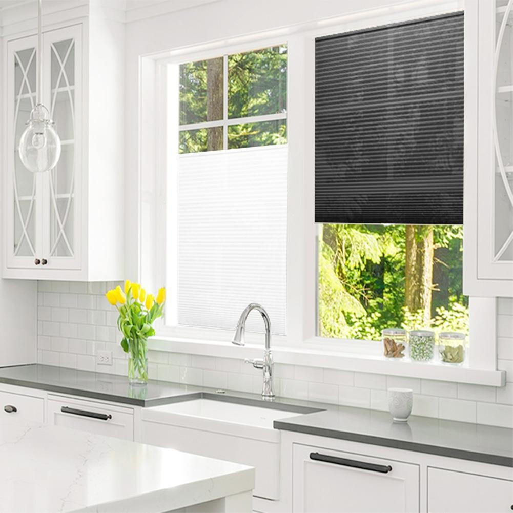 (60x150cm) Selbstklebender Stoff Faltrollo Deko Jalousie Sichtschutz Plissee - Braun