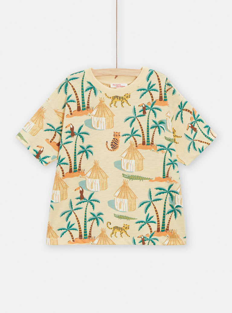 T-shirt jaune pâle imprimé savane pour garçon
