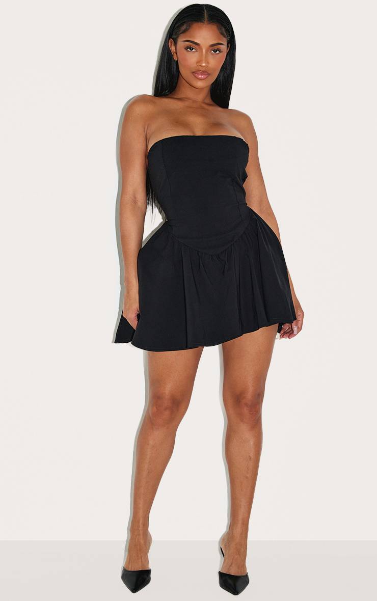 Noir Robe Patineuse Mini Taille Cintrée En Tissu Extensible Shape