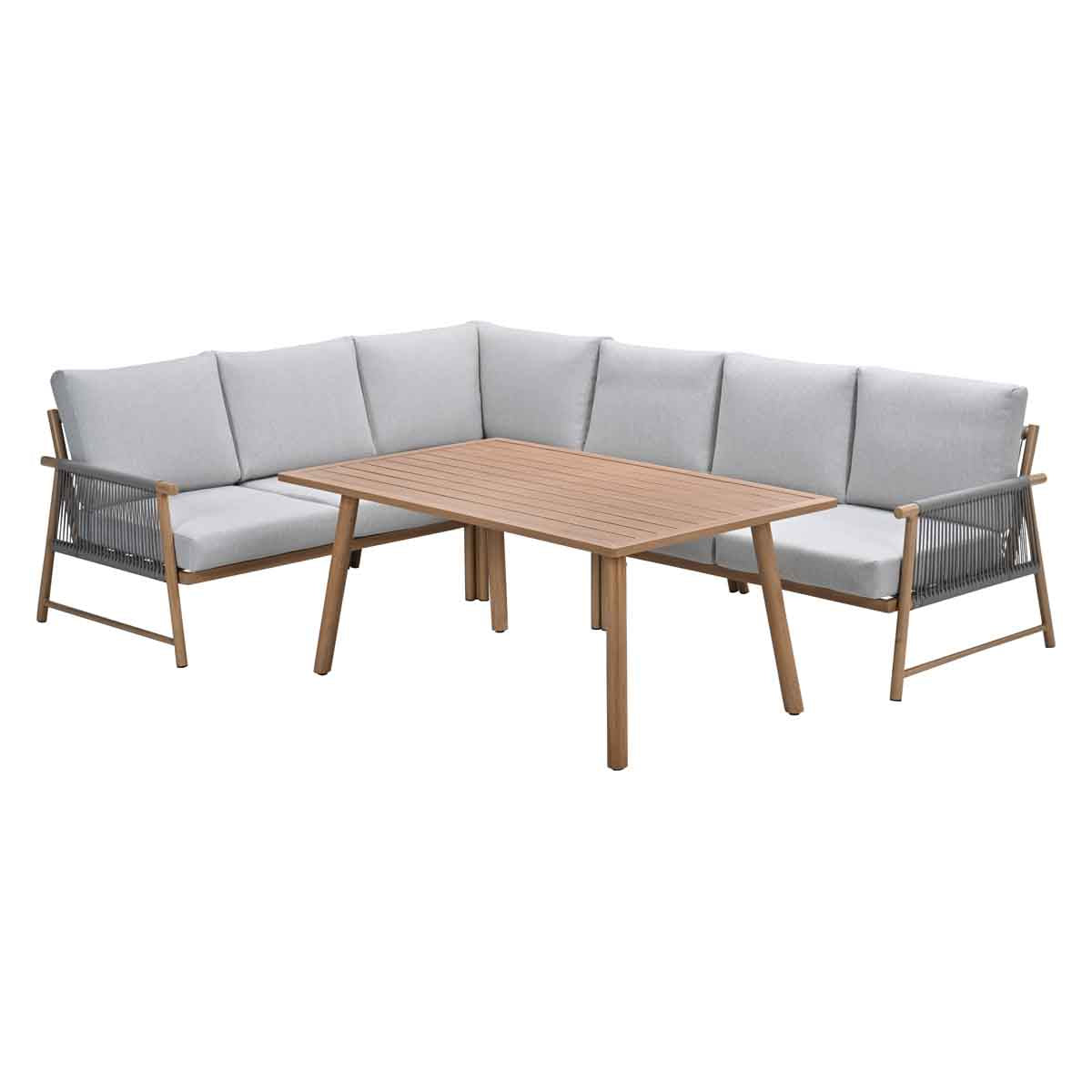Bahama aluminium|rope lounge-dining set - light teaklook