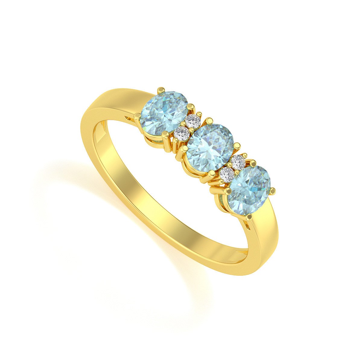 Bague ADEN Or 585 Jaune Aigue-Marine et diamants 2.25grs