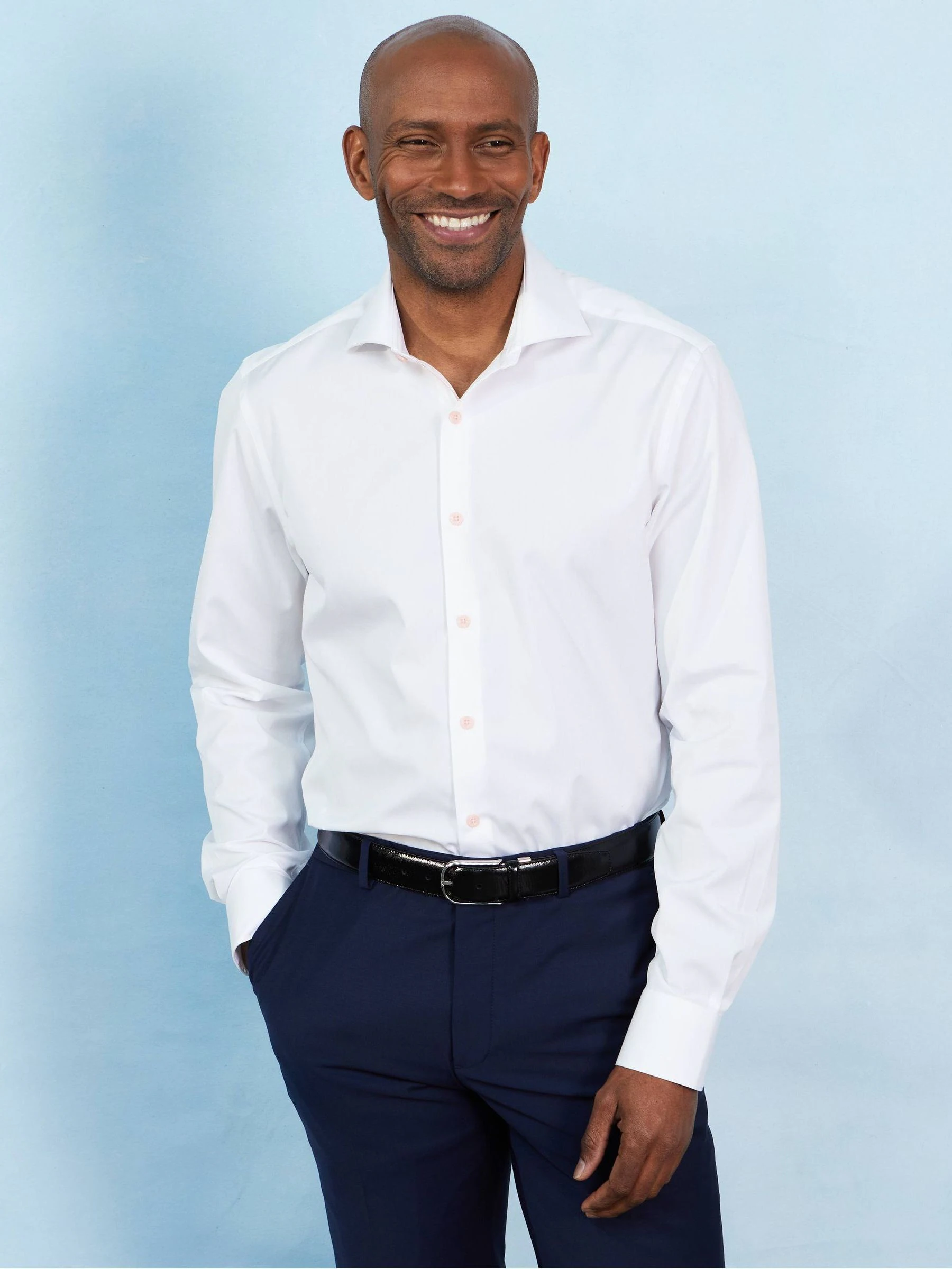 Savile Row Company Slim Fit Smart Casual 100% Cotton White Shirt With Contrast Buttons