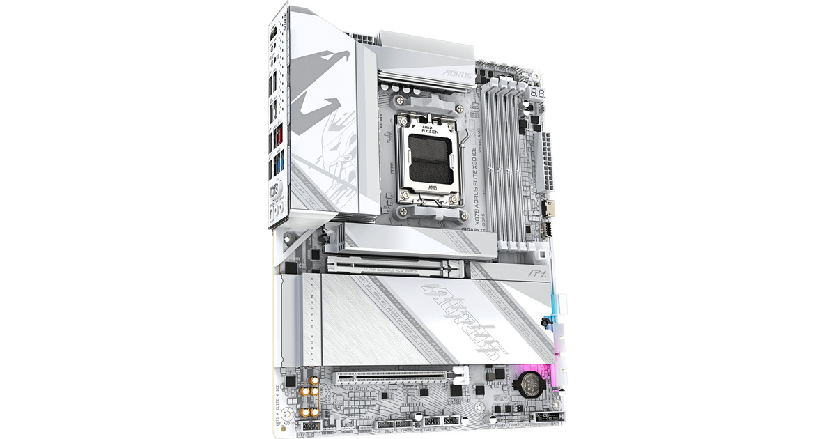 GIGABYTEX870 AORUS ELITE X3D ICE socket AM5 moederbord  (Zilver/wit, RAID, 5 Gb-LAN, WLAN, BT, Sound, ATX)