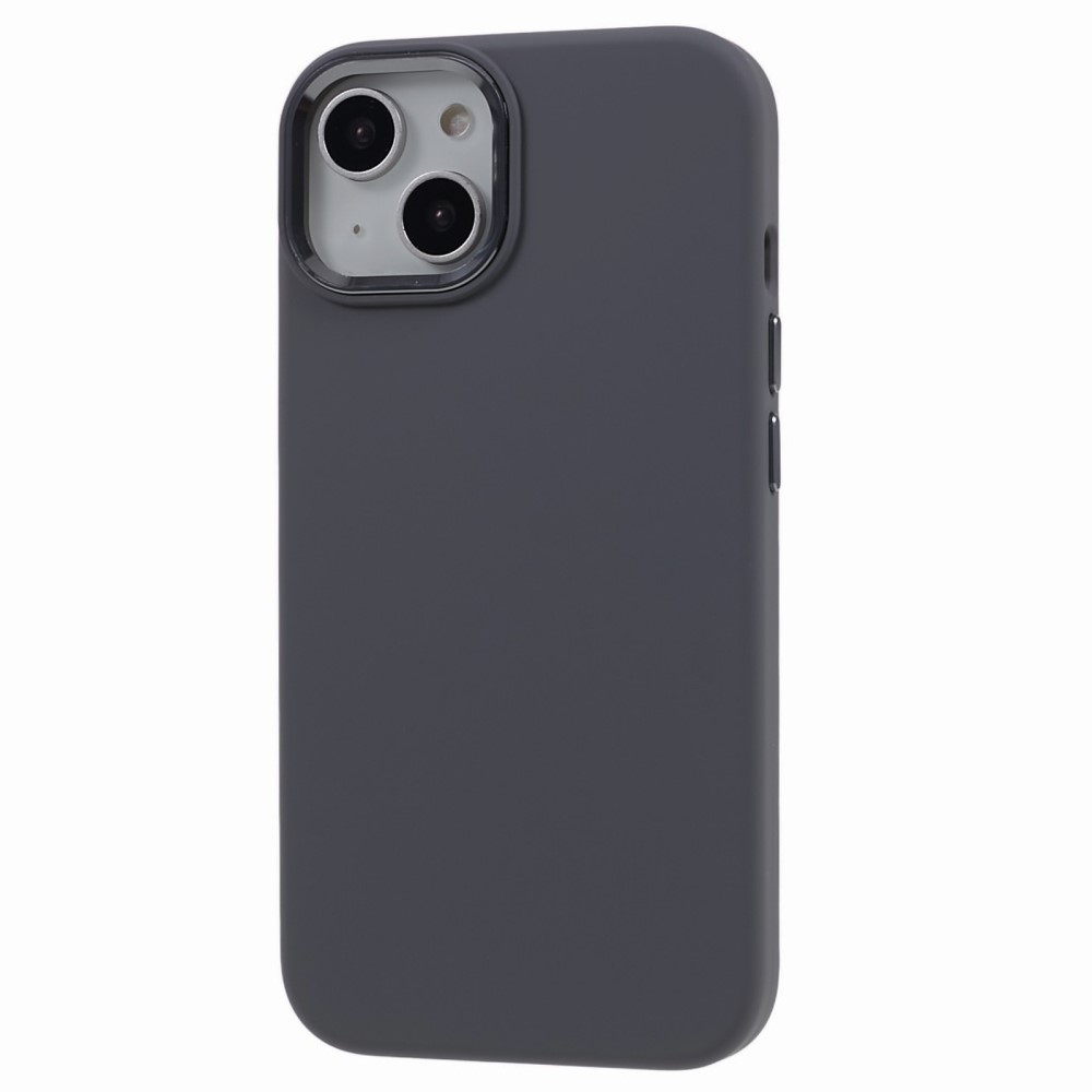 iPhone 15 Silikon Hardcase Hülle mit Metall Kamerarahmen - Dunkelgrau