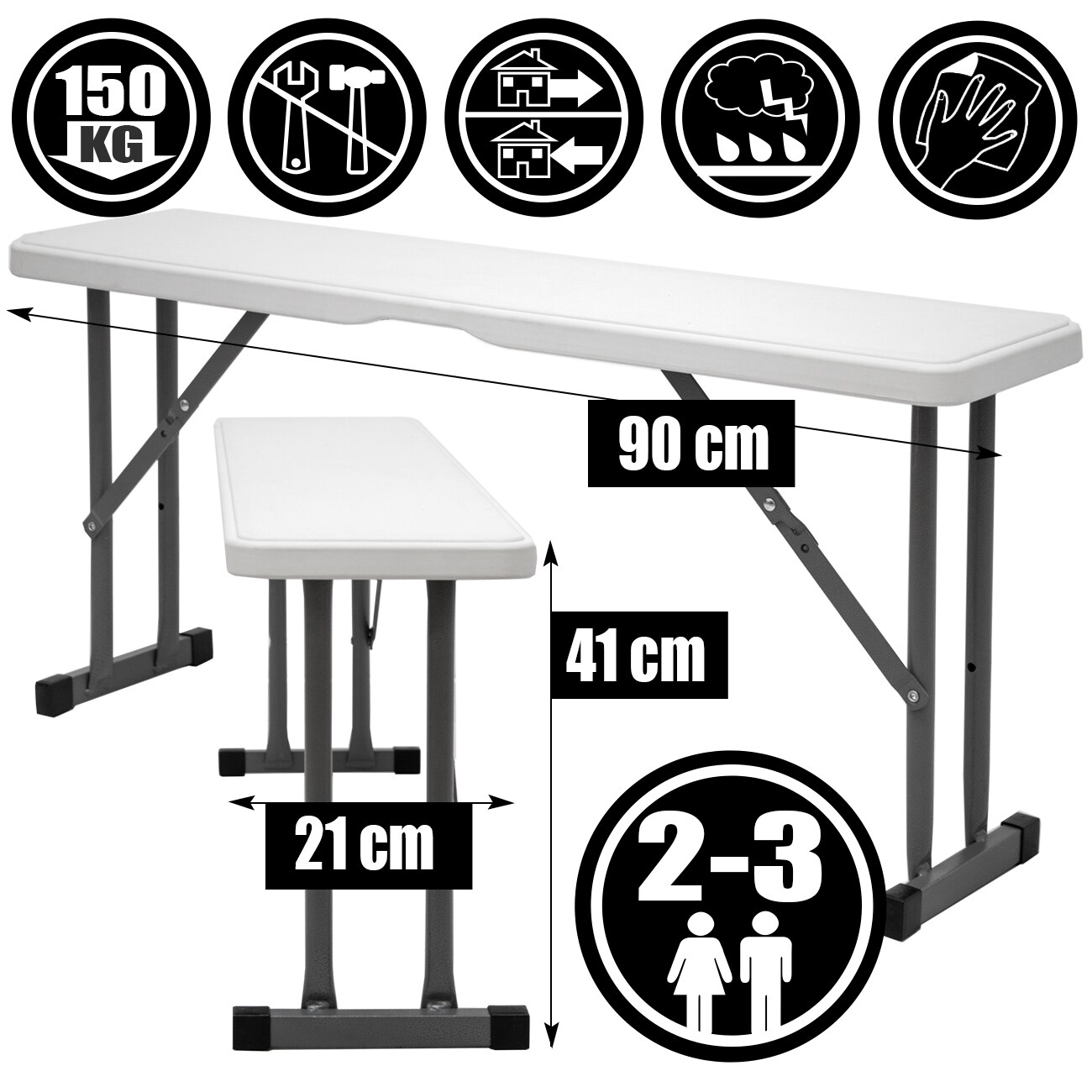 Bierzeltgarnitur für 4 Personen - 112 x 61 cm Bierbank Set - Tisch mit 2 Bänken