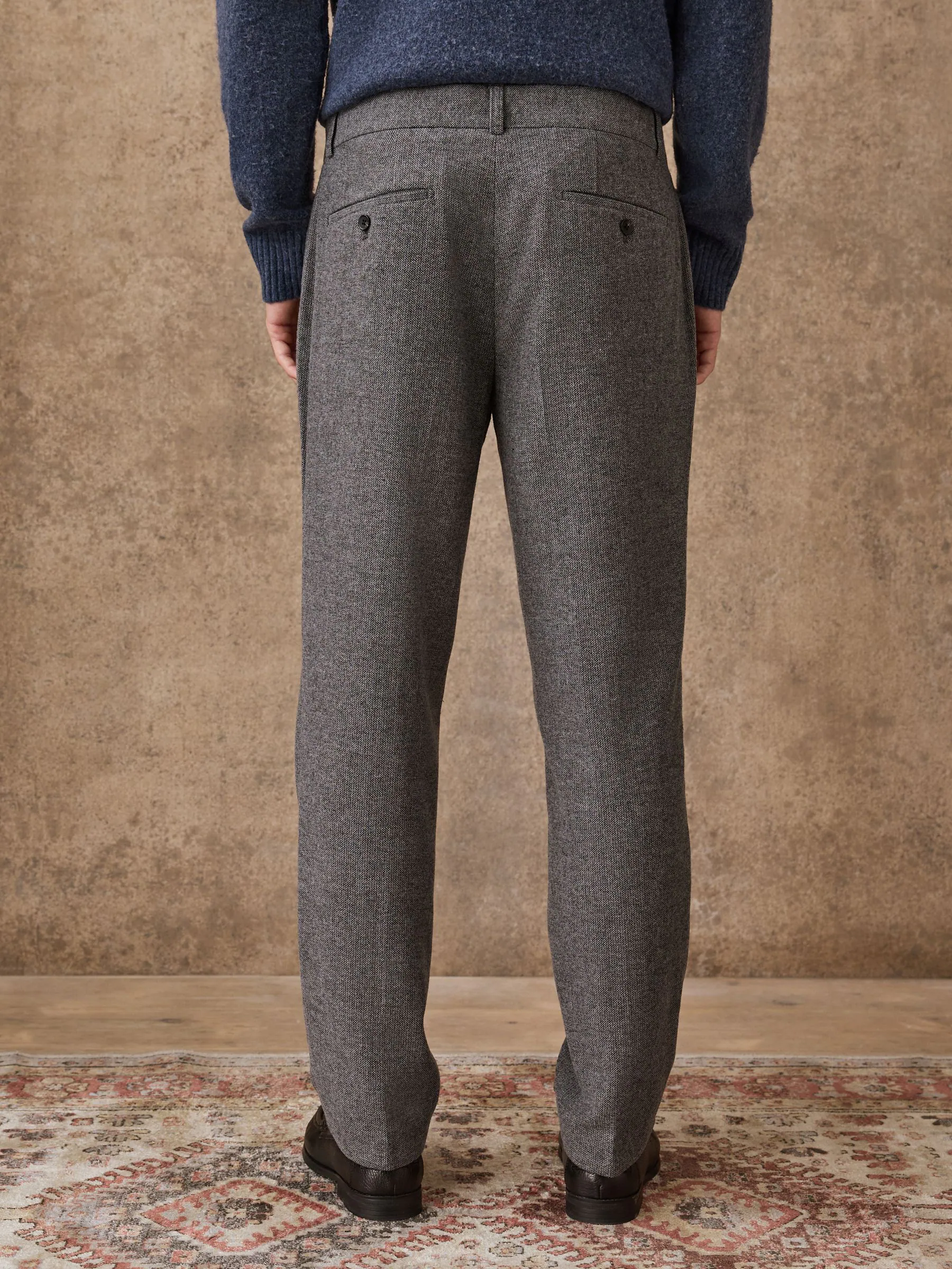 Grijs - Regular Tapered Fit Smart Textured Trousers With Wool