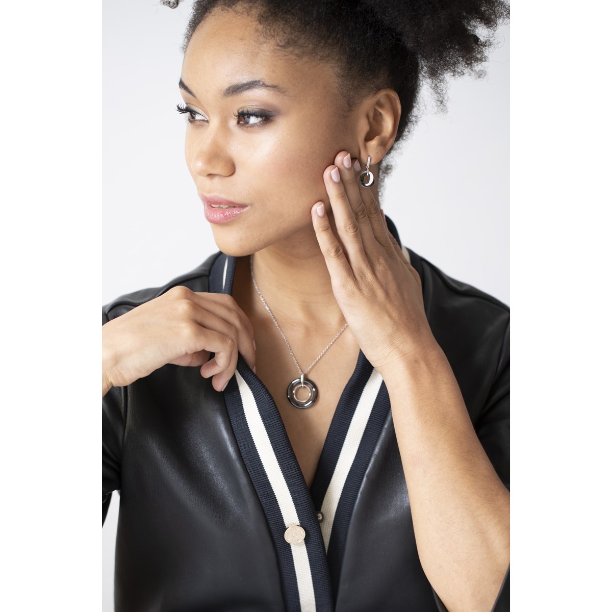 Collier mono-motif en Argent 925 millièmes et céramique - blanc brillant