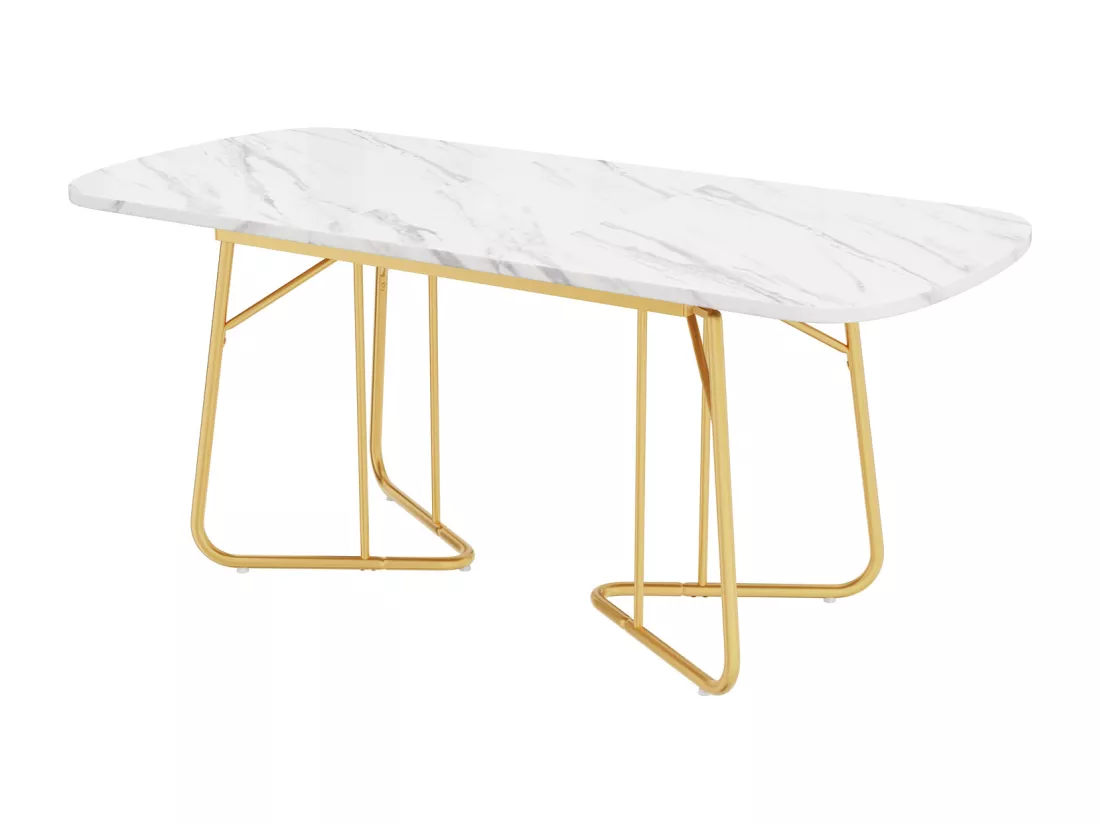 Table à manger avec structure en marbre, table à manger extensible 140/180*80 cm, pieds de table en métal doré, convient pour 4 à 6 personnes