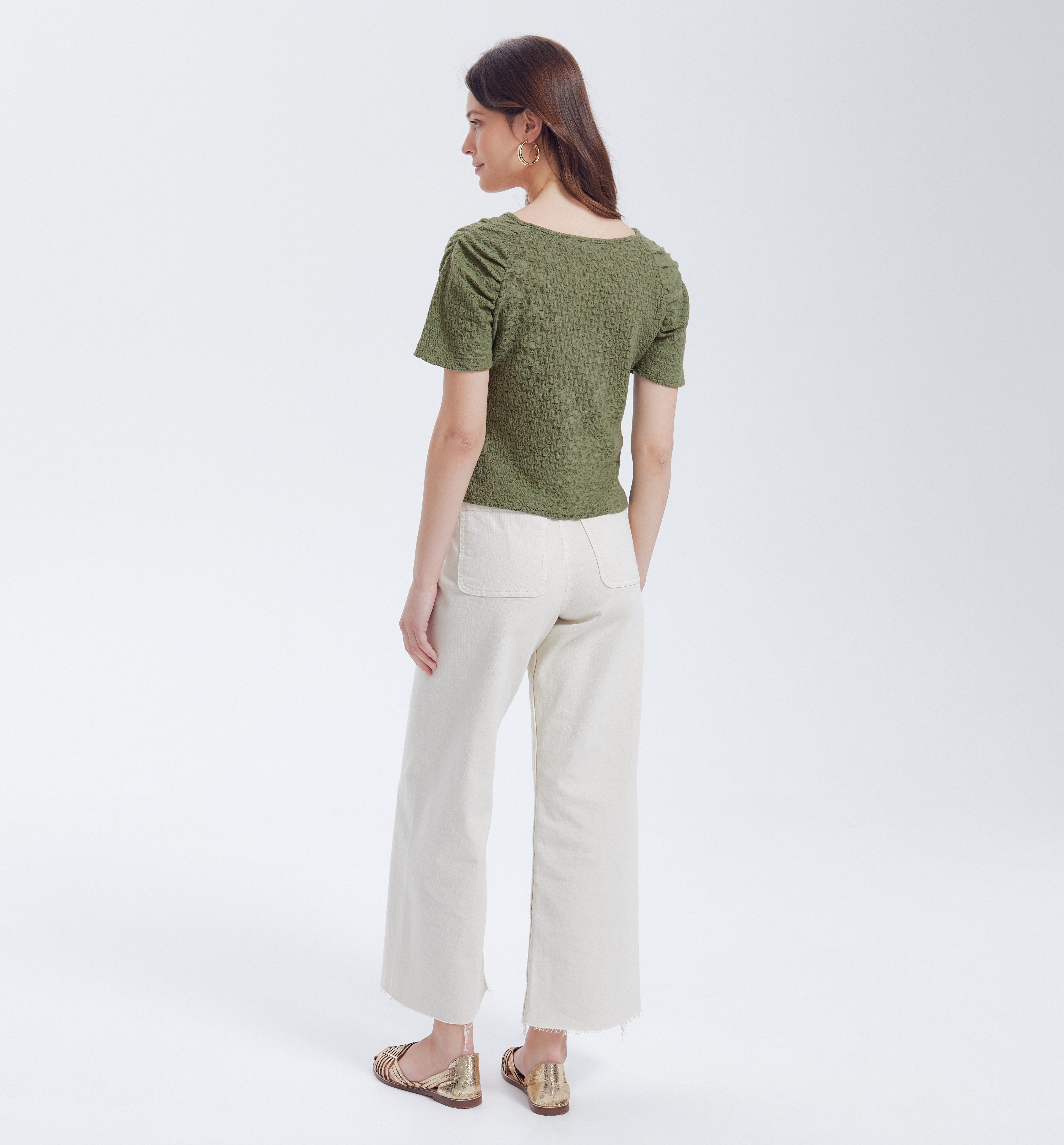 Top en maille ajourée Femme - Kaki