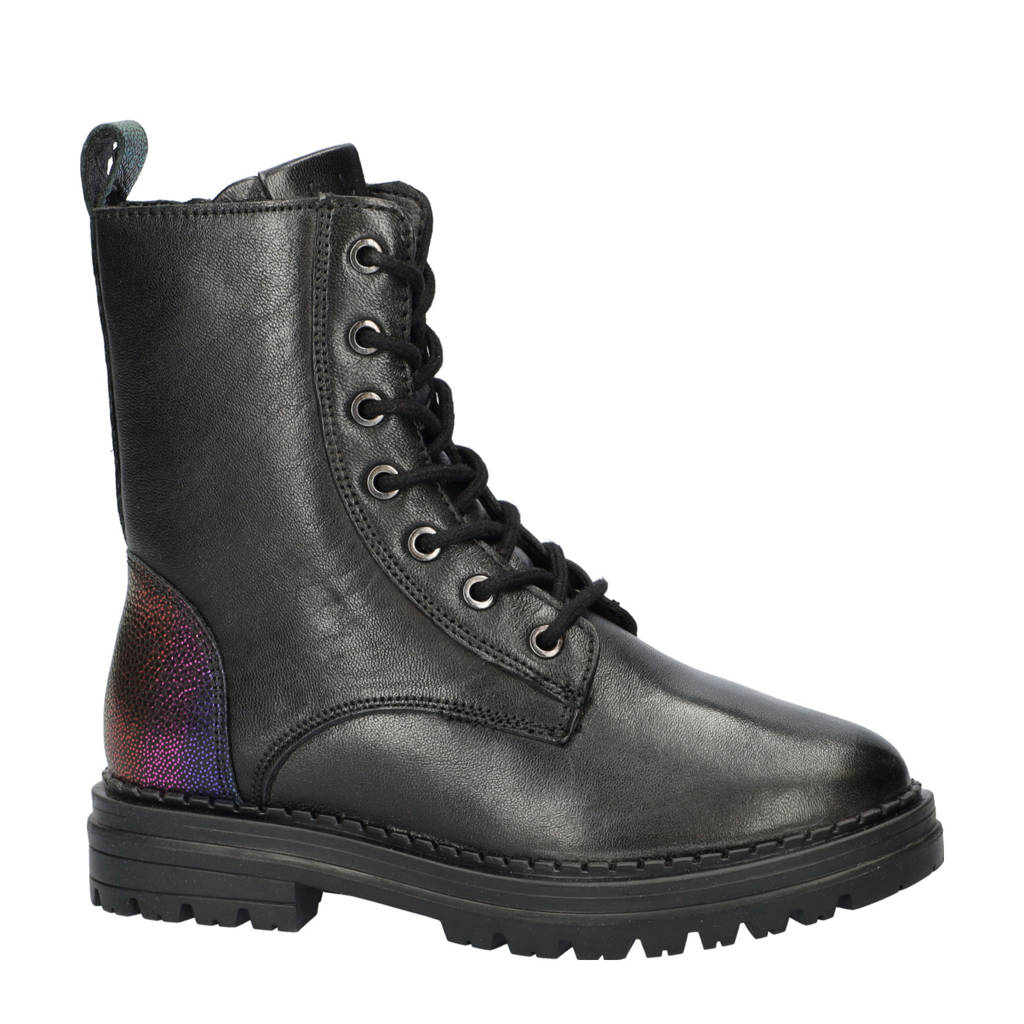 Nelson Kids leren veterboots zwart