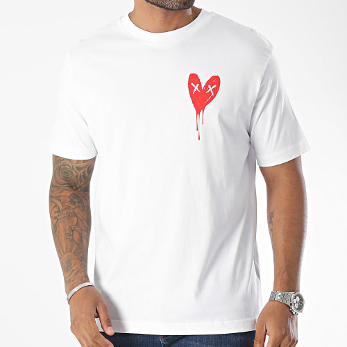 Tee Shirt Oversize Large Heart Series Small Red Blanc