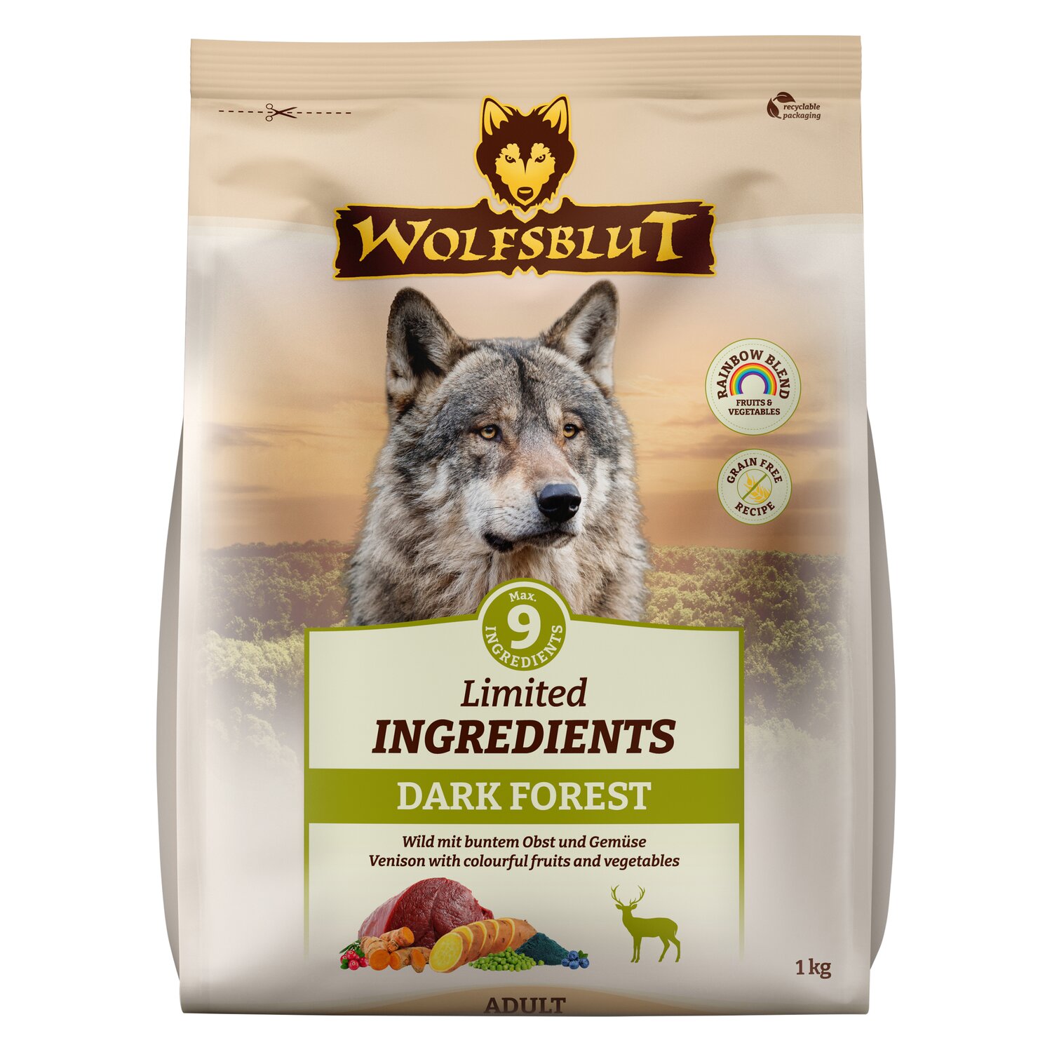 WOLFSBLUT Trockenfutter Dark Forest - 1 kg - Wild & Süßkartoffel
