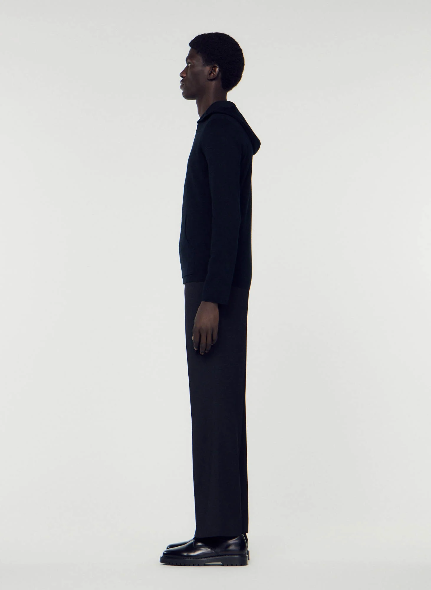 Gilet regular-fità capuche zippé en laine | Noir