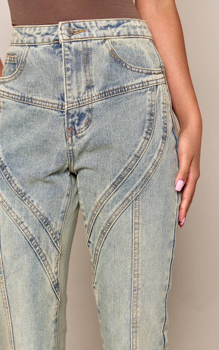 Délavage Vintage Jean Droit Jambes Longues Détail Coutures