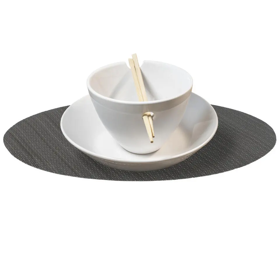 QUVIO Placemat ovaal - 32 x 45 cm - Grijs/bruin - Set van 6