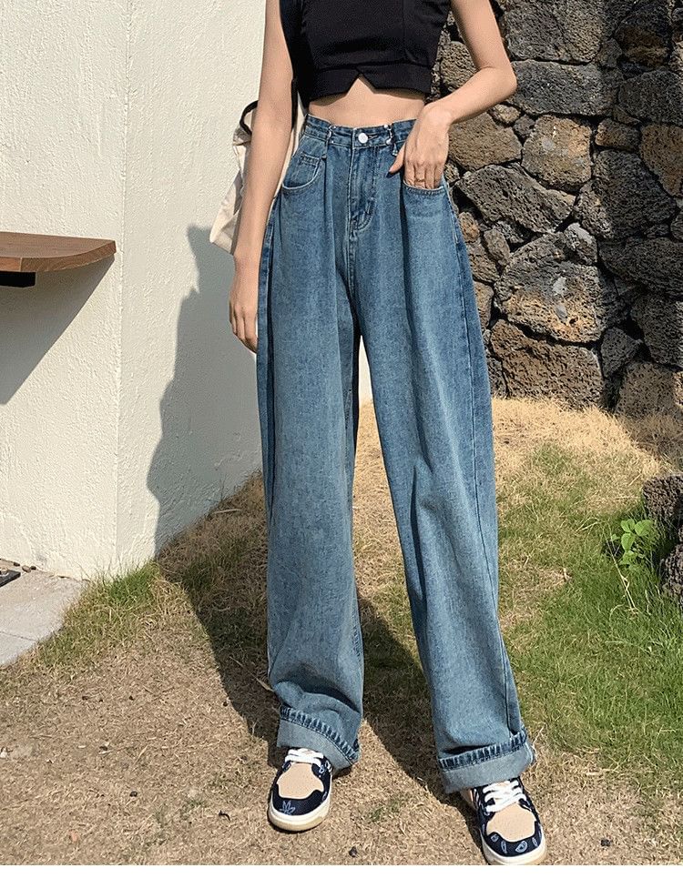 Sancus - Baggy jeans met hoge taille