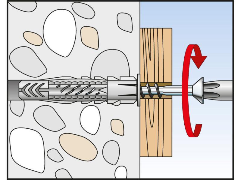 Fischer Universaldübel  UX 8 x 50 R S mit Rand, 5 Stück Universelle Nylondübel mit Rand und mit Schraube