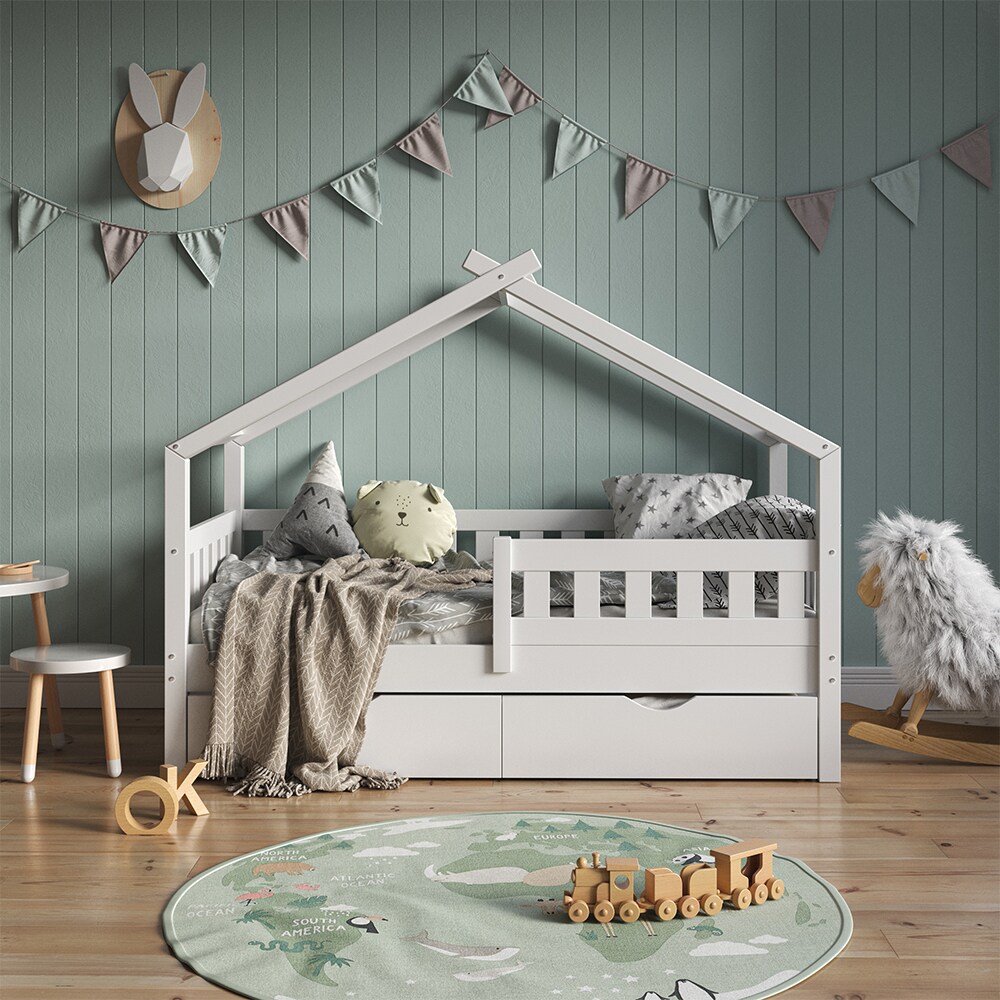 VitaliSpa Design Kinderbett 160x80 Babybett Hausbett Gästebett Lattenrost weiß
