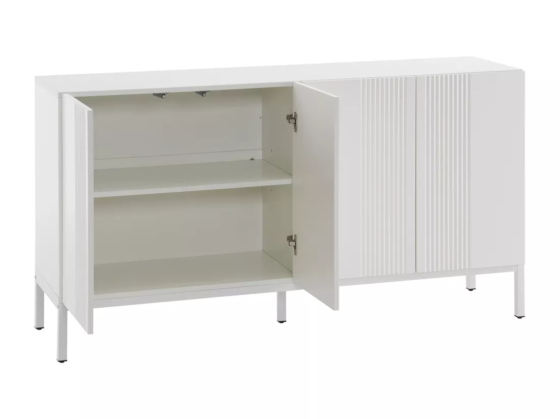 Buffet 4 portes et étagères réglables - à rayures verticales - Blanc