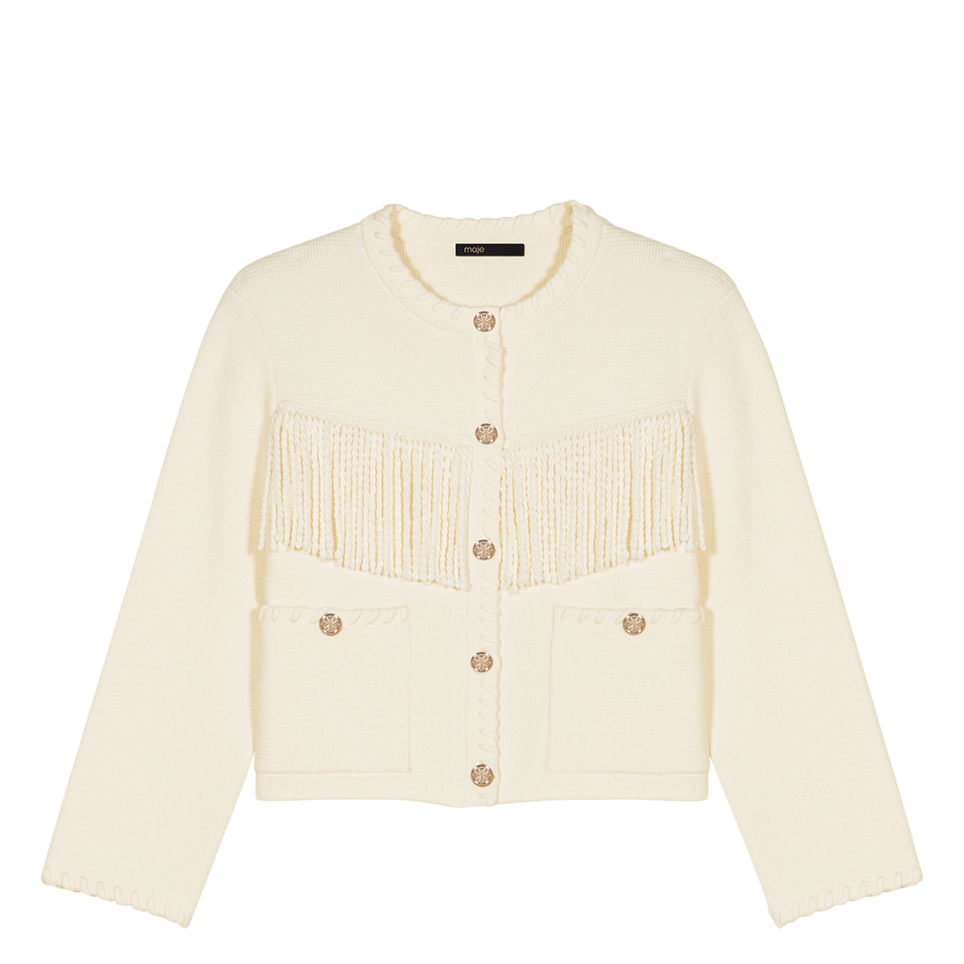 Cardigan col rond en coton mélangé | Beige