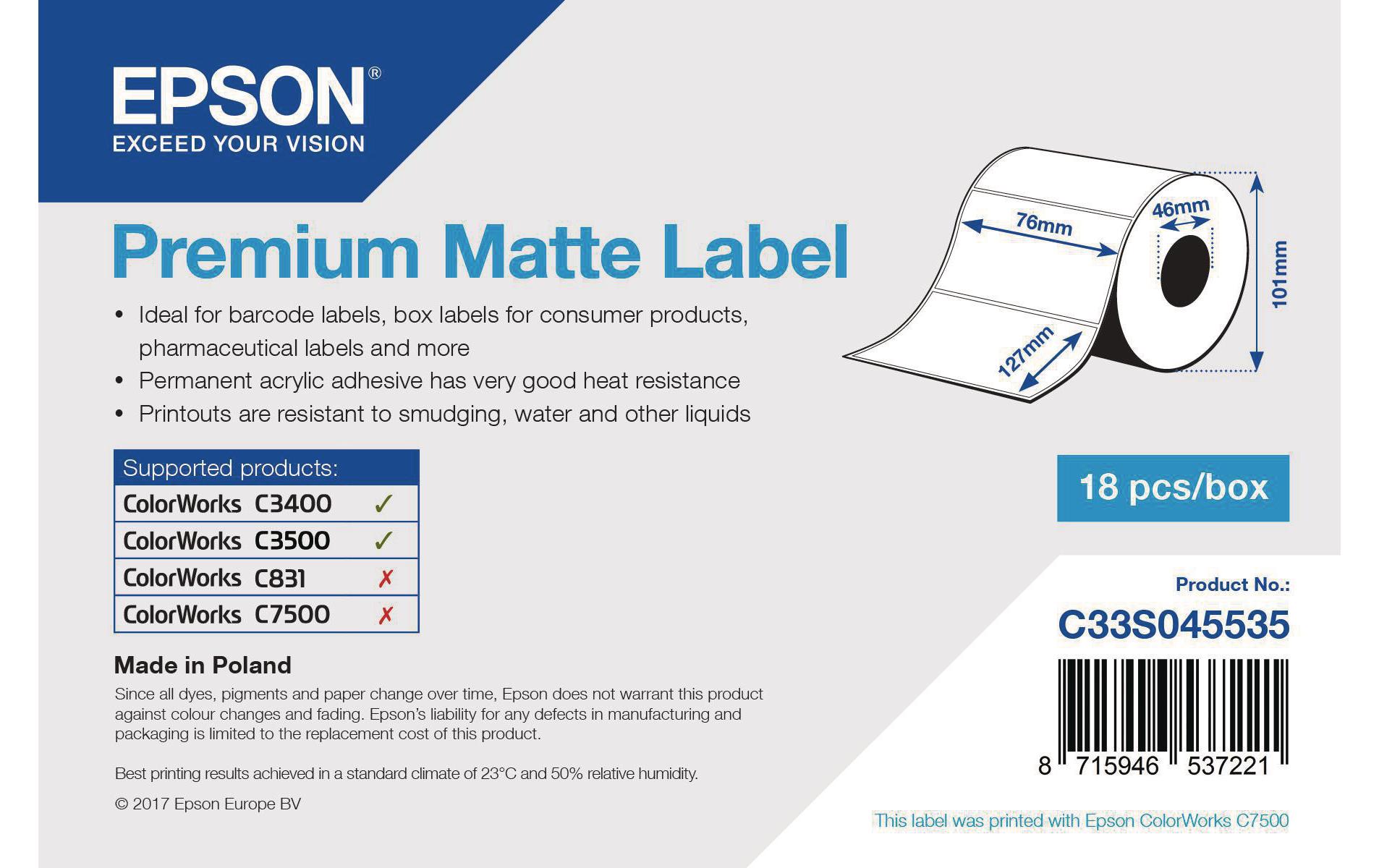 Etikettenrolle Premium 76 x 127 mmPremium Matte Label
