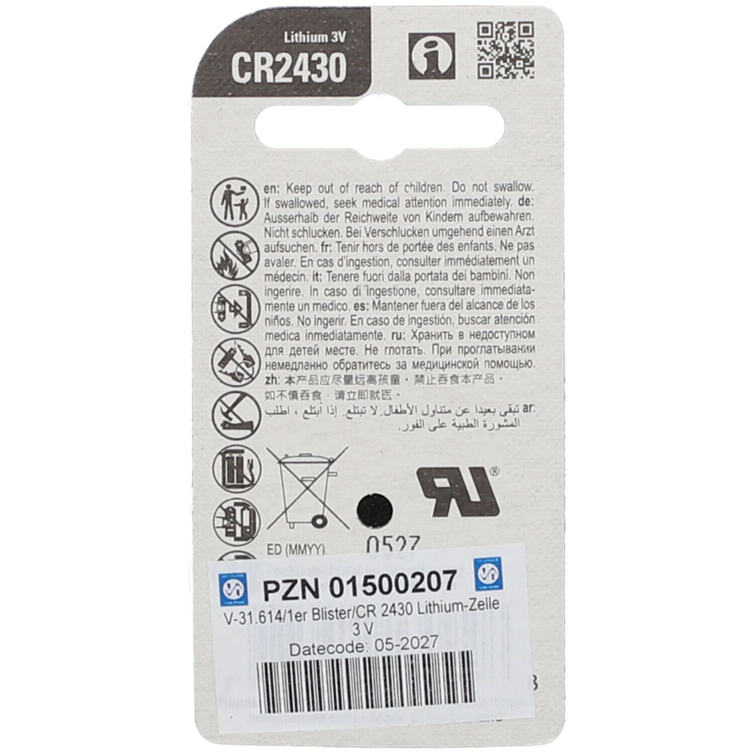 Lithium Knopfzelle CR 2430
