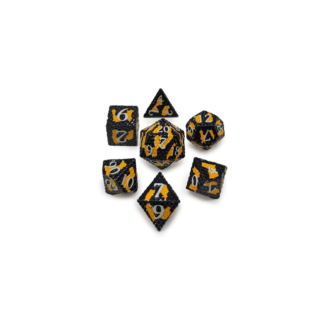 Set de 7 Dés JDR Répliquant : Snake Noir, jaune et blanc