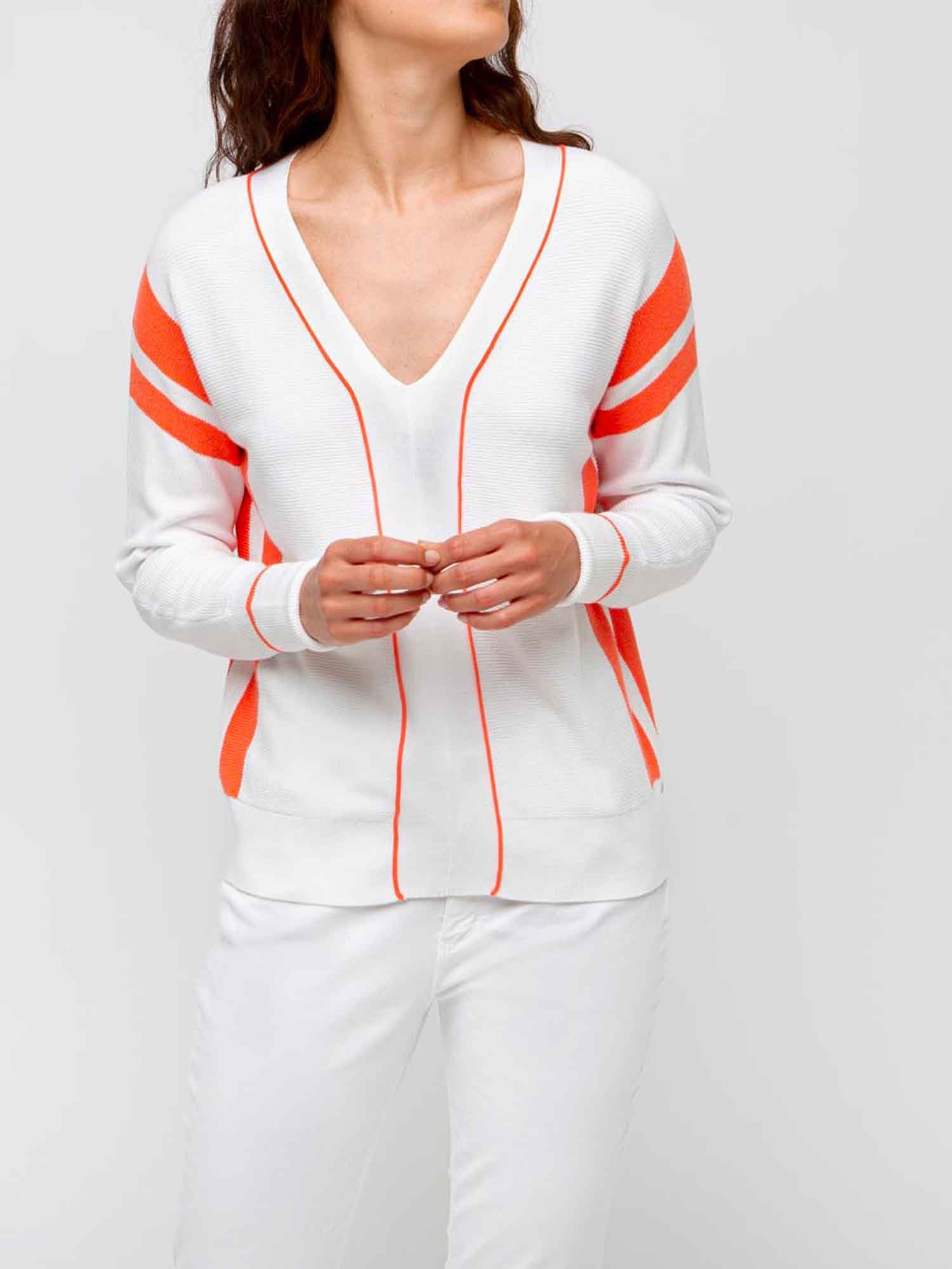 Pull Femme Oversize Col V Blanc