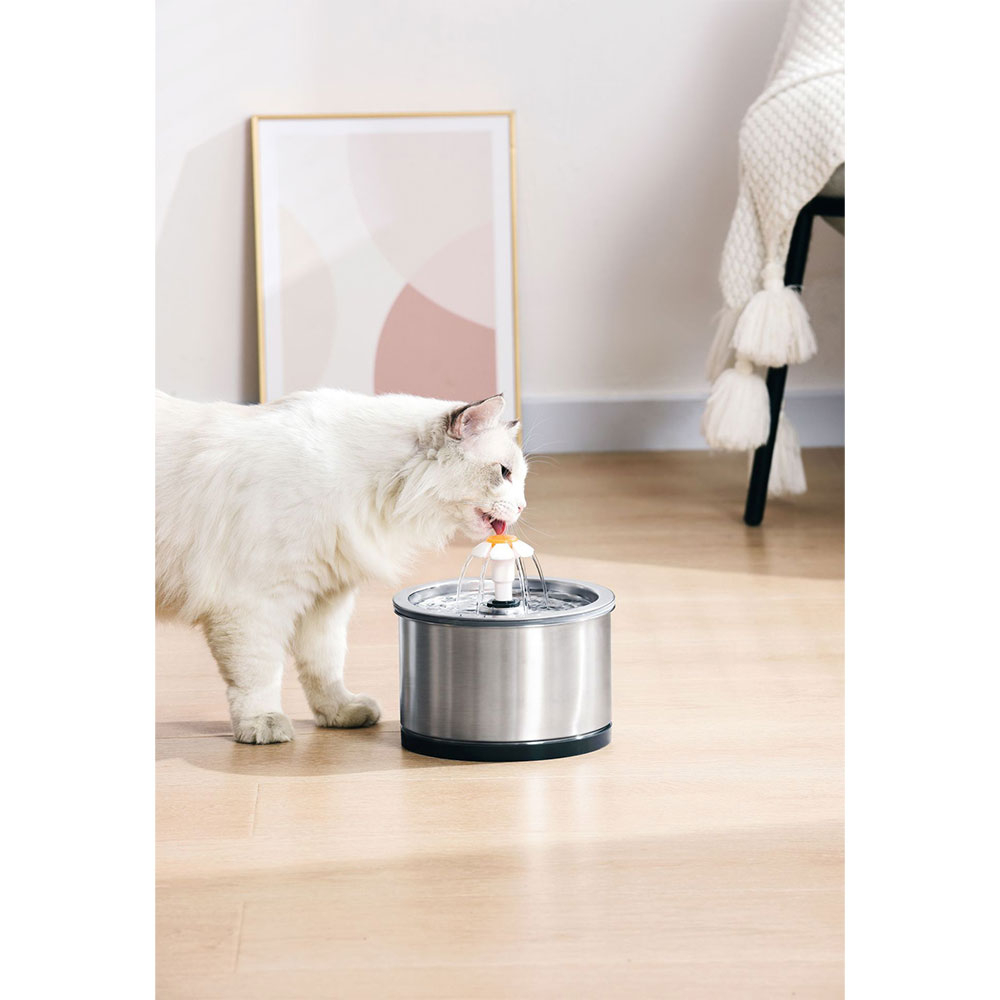 (2.5L) Edelstahl Katzen Trinkbrunnen USB Hunde Wasserspender - Silber