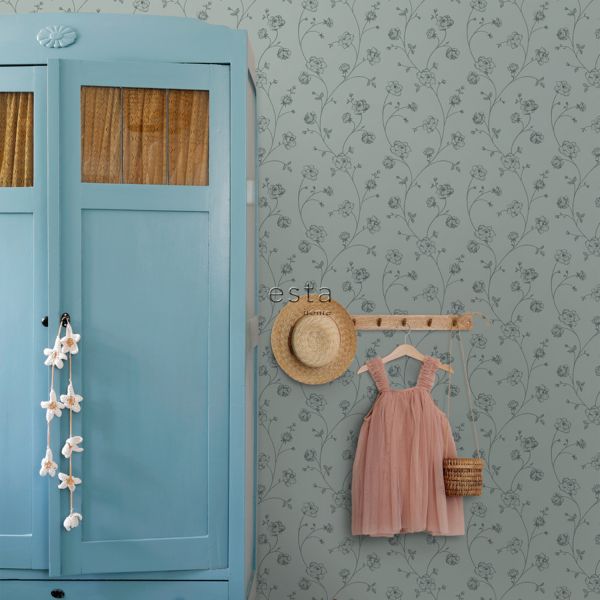 Estahome Toile De Jouy Rozen Behang - 0,53 x 10,05 m - Wit / Blauw
