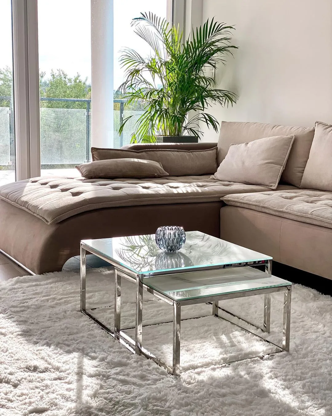 Set van 2 salontafels BREA Veiligheidsglas Wit marmer