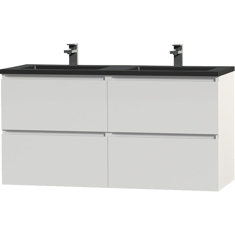 Tiger Loft Meubelset 120 cm met 4 lades Hoogglans wit inclusief Quadro wastafel Mat zwart
