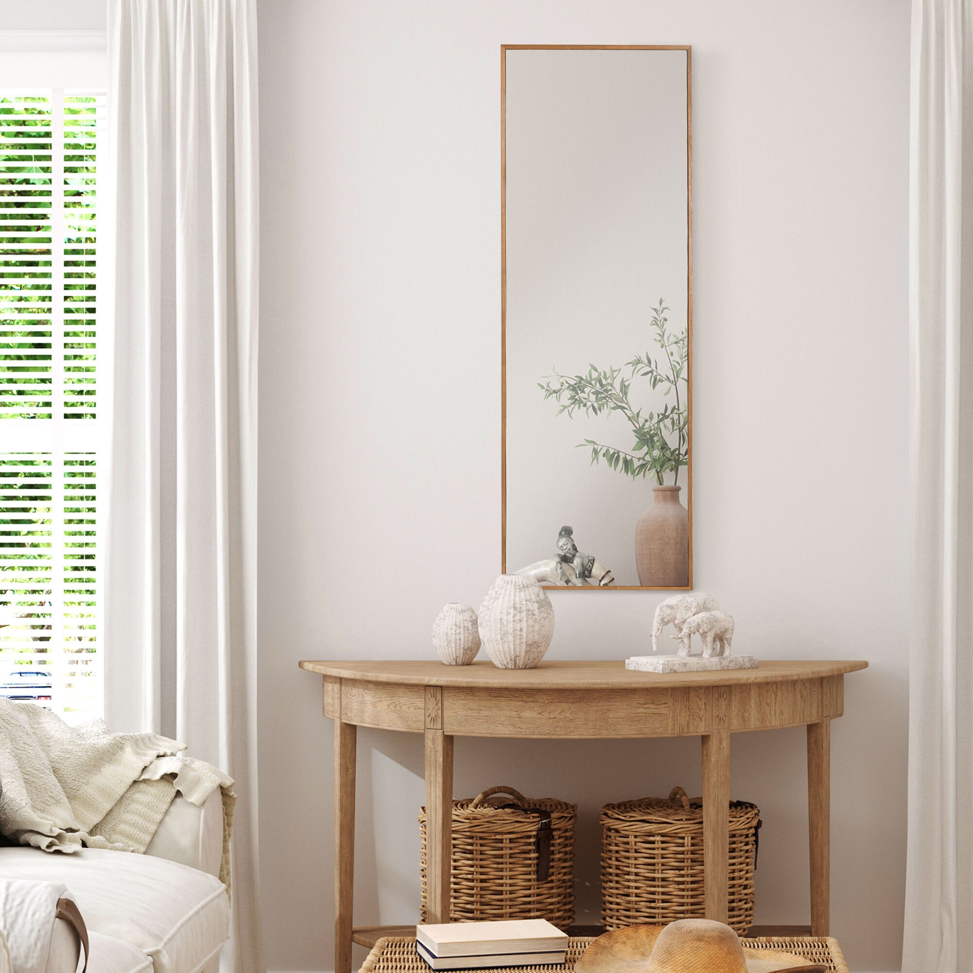 HOMCOM Wandspiegel mit Holzrahmen natur 45L x 4,8B x 125H cm