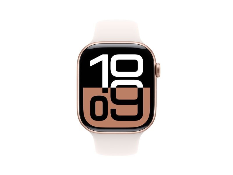 Apple Watch Series 10 46 mm Alu Rose Gold Sport Weiss M/L Eine glatte Zehn